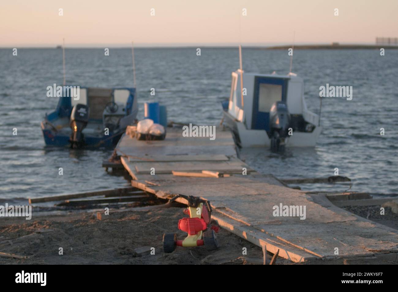 Boat dock Inupiaq village Kaktovik population population 300 glowing at