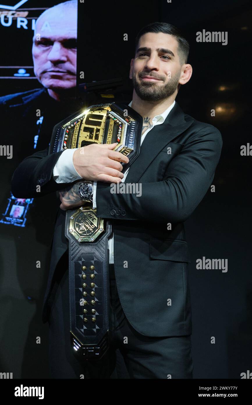 Ilian Topuria attends his press conference after winning the MMA UFC World Champion title against Alexander Volkanovski at Rosewood Villa Magna Hotel Stock Photo