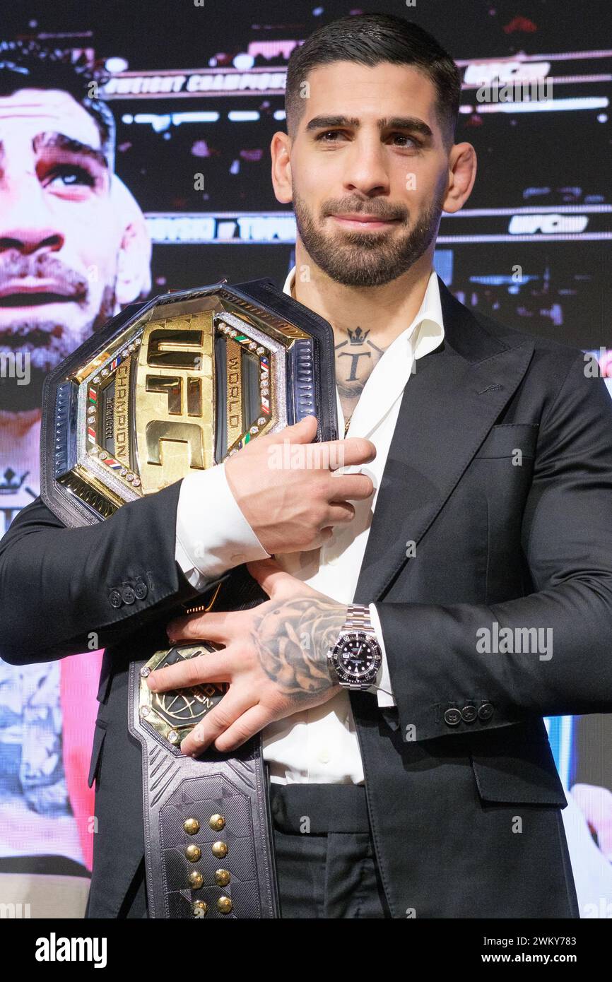 Ilian Topuria attends his press conference after winning the MMA UFC World Champion title against Alexander Volkanovski at Rosewood Villa Magna Hotel Stock Photo