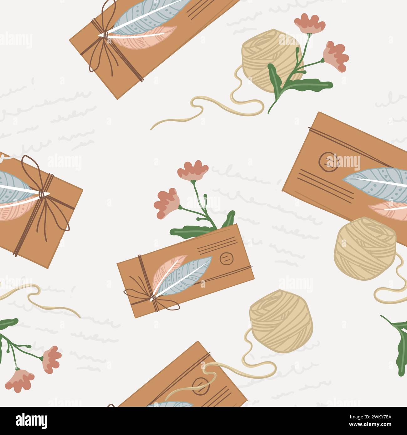 Romantic Letters and Wax Seals Pattern Stock Vector