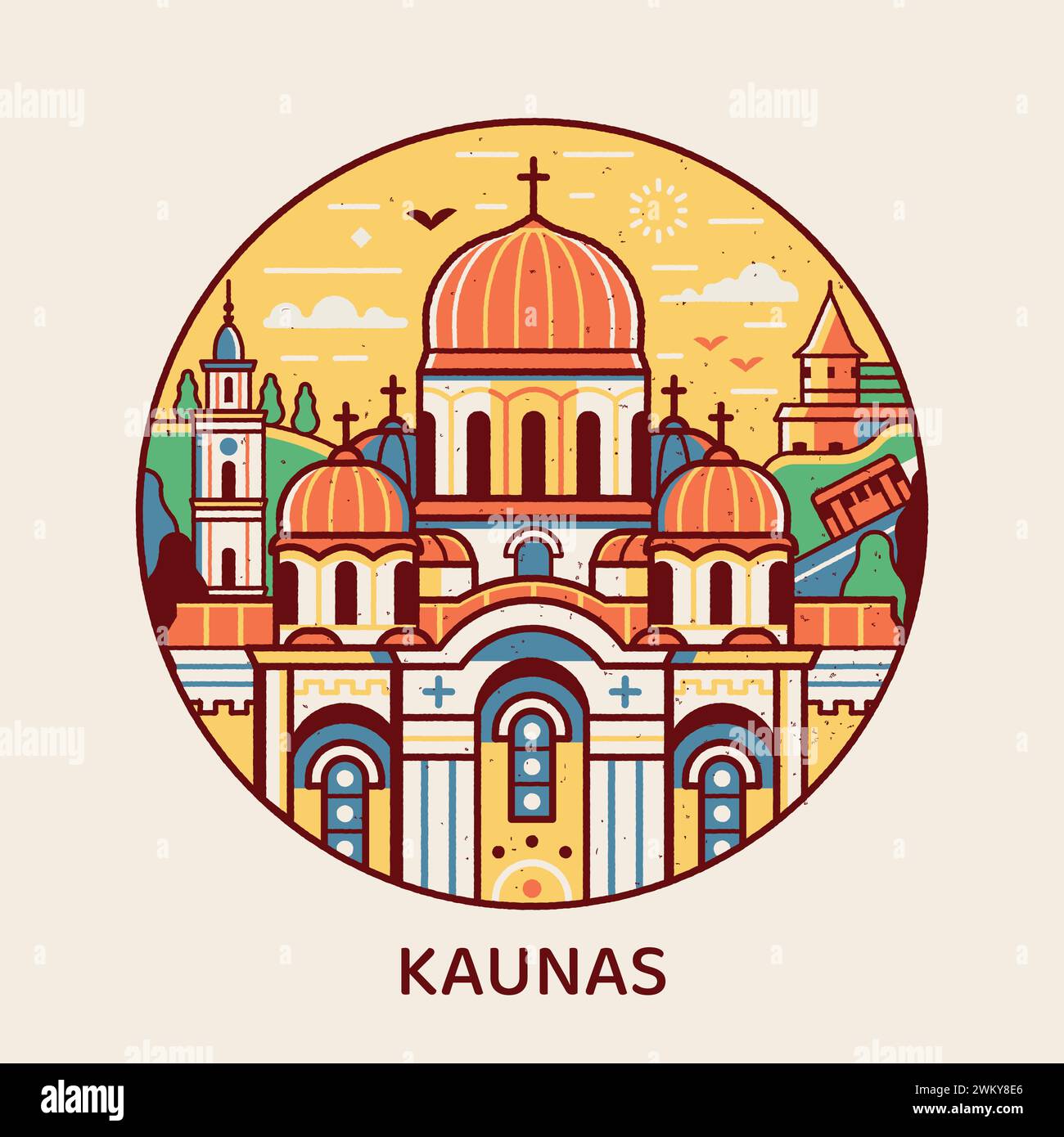 Travel Kaunas Saint Michael Church Circle Icon Stock Vector