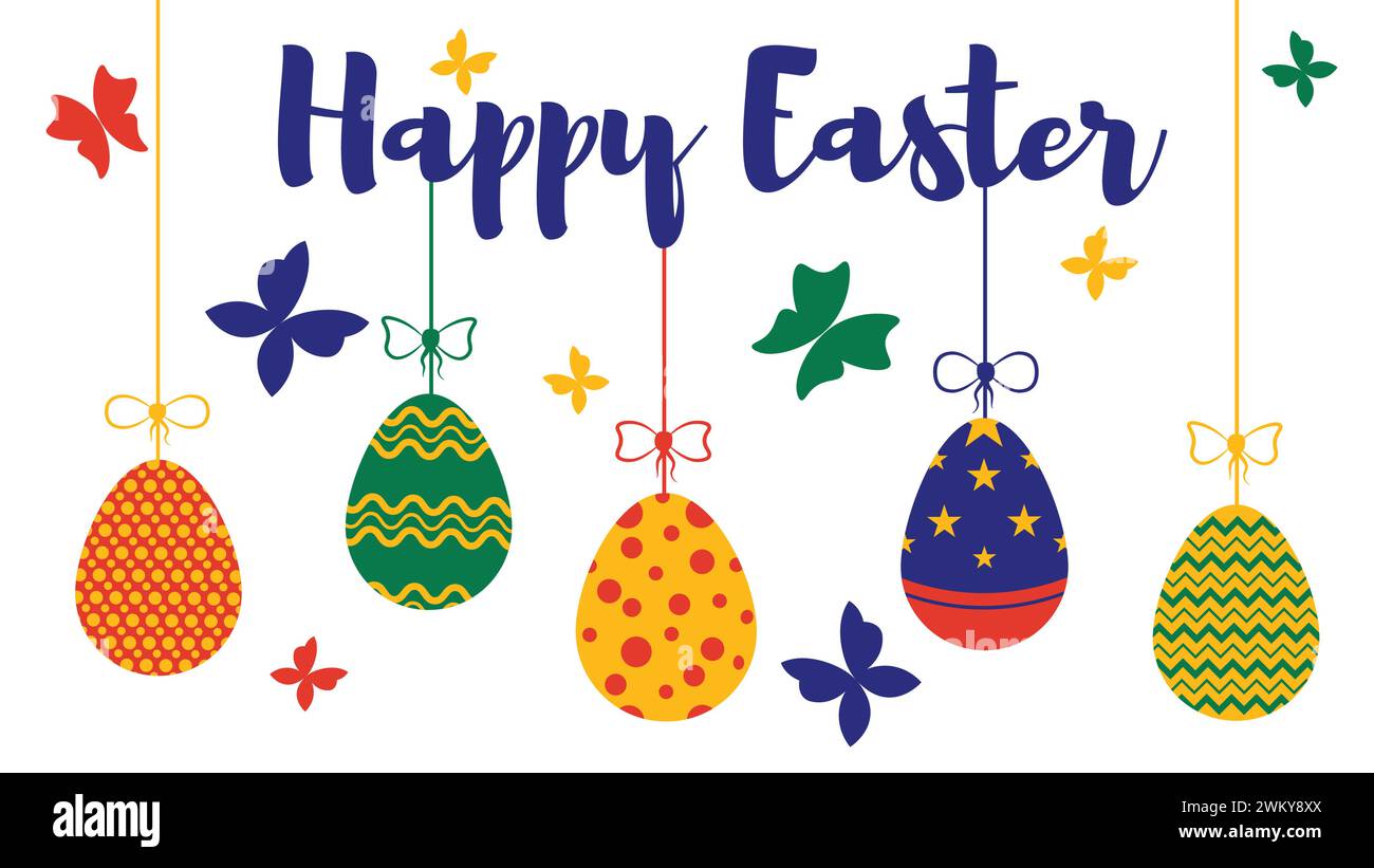 Easter banner. Easter eggs with butterflies. Happy Easter Stock Vector