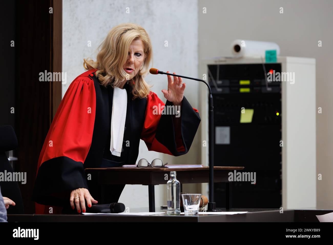 Brugge, Belgium. 23rd Feb, 2024. Public prosecutor Chantal Lanssens pictured during the start of a assizes trial of R. Oudaha before the Assizes Court of West-Flanders, in Brugge, Friday 23 February 2024. 43-year-old Oudaha is accused of killing his partner Jill Himpe (36) in Aalbeke on 05 November 2019, the victim's throat was slit. BELGA PHOTO KURT DESPLENTER Credit: Belga News Agency/Alamy Live News Stock Photo