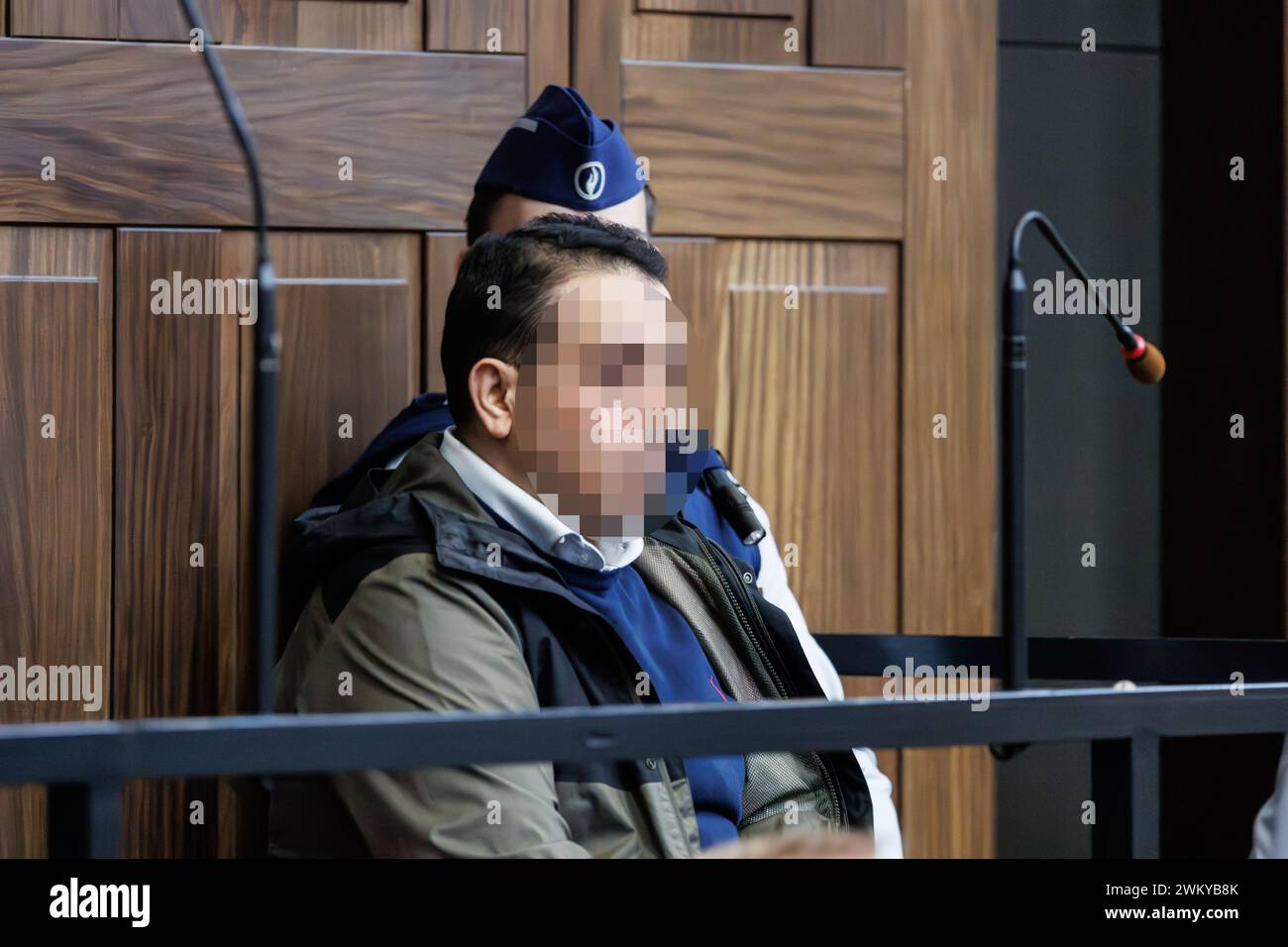 Brugge, Belgium. 23rd Feb, 2024. The accused Ridoan Oudaha pictured during the start of a assizes trial of R. Oudaha before the Assizes Court of West-Flanders, in Brugge, Friday 23 February 2024. 43-year-old Oudaha is accused of killing his partner Jill Himpe (36) in Aalbeke on 05 November 2019, the victim's throat was slit. BELGA PHOTO KURT DESPLENTER Credit: Belga News Agency/Alamy Live News Stock Photo