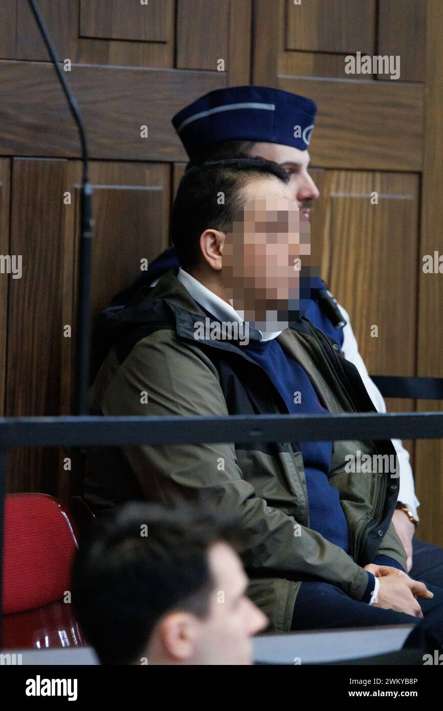 Brugge, Belgium. 23rd Feb, 2024. The accused Ridoan Oudaha pictured during the start of a assizes trial of R. Oudaha before the Assizes Court of West-Flanders, in Brugge, Friday 23 February 2024. 43-year-old Oudaha is accused of killing his partner Jill Himpe (36) in Aalbeke on 05 November 2019, the victim's throat was slit. BELGA PHOTO KURT DESPLENTER Credit: Belga News Agency/Alamy Live News Stock Photo