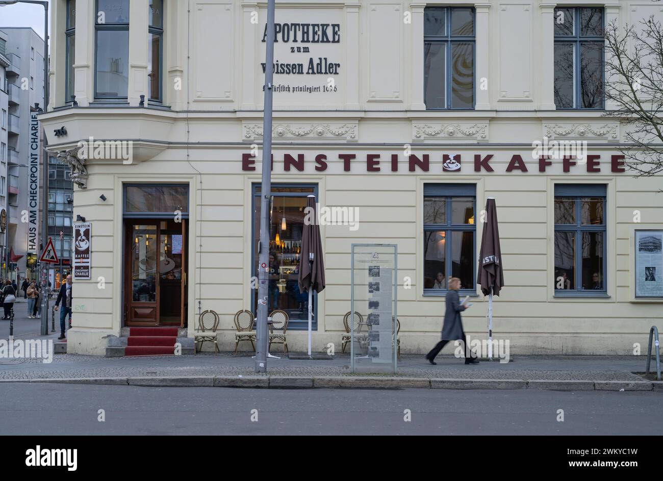 Einstein Kaffee, CafÃ im Haus Apotheke zum Weißen Adler, Friedrichstraße, Checkpoint Charlie, Mitte, Berlin, Deutschland *** Einstein Kaffee, Café in the Apotheke zum Weißen Adler, Friedrichstraße, Checkpoint Charlie, Mitte, Berlin, Germany Stock Photo