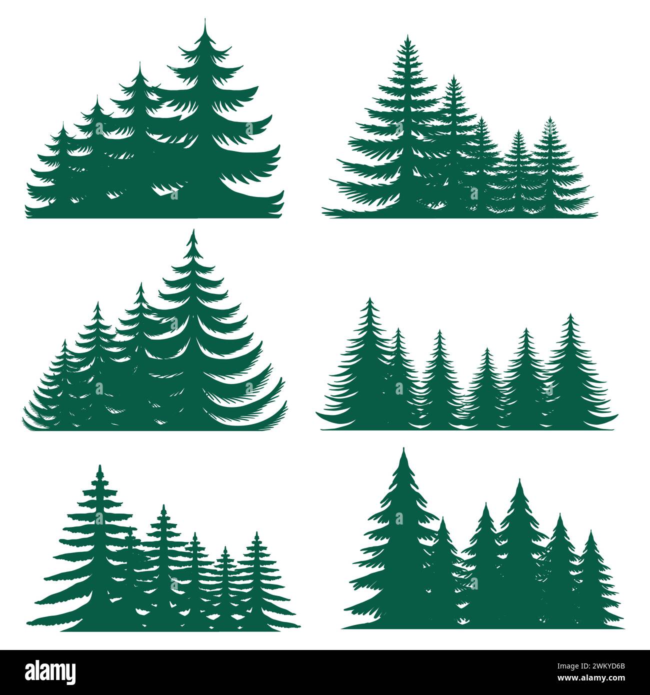 Pine tree silhouette element set collection Stock Vector Image & Art ...