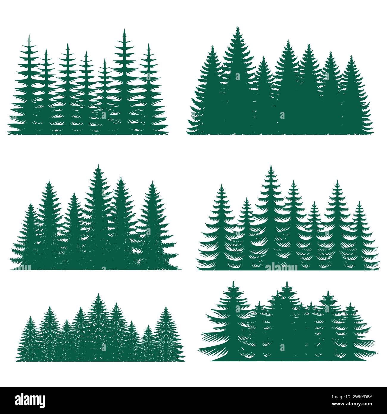 Pine tree silhouette element set collection Stock Vector