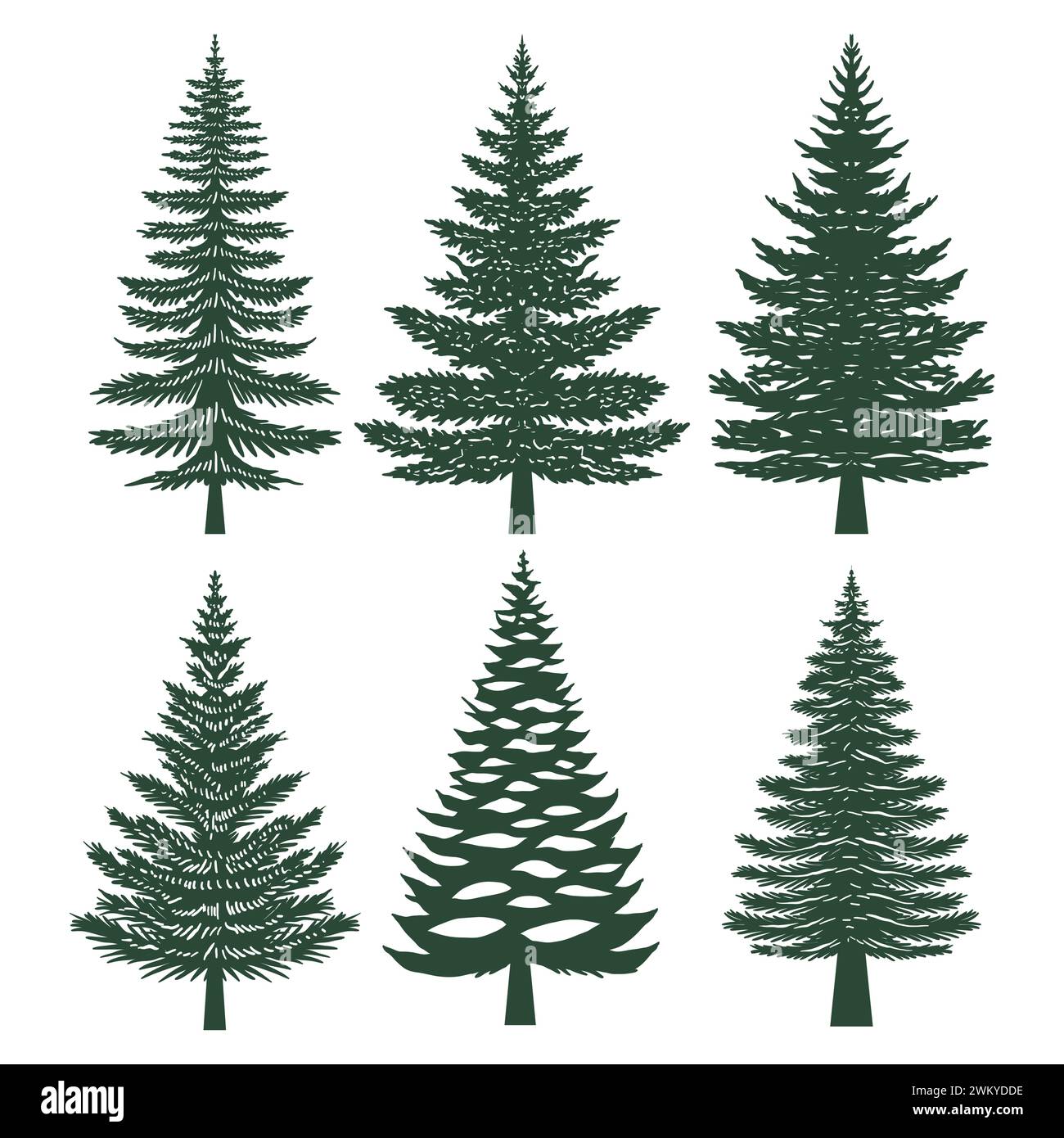 Pine tree silhouette set collection Stock Vector