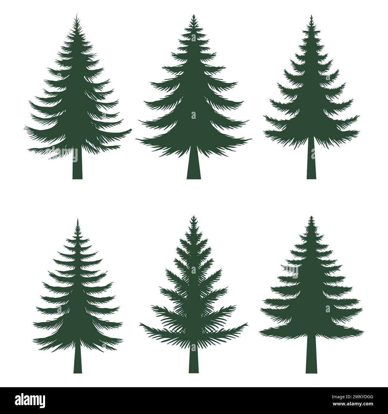 Pine tree silhouette set collection Stock Vector