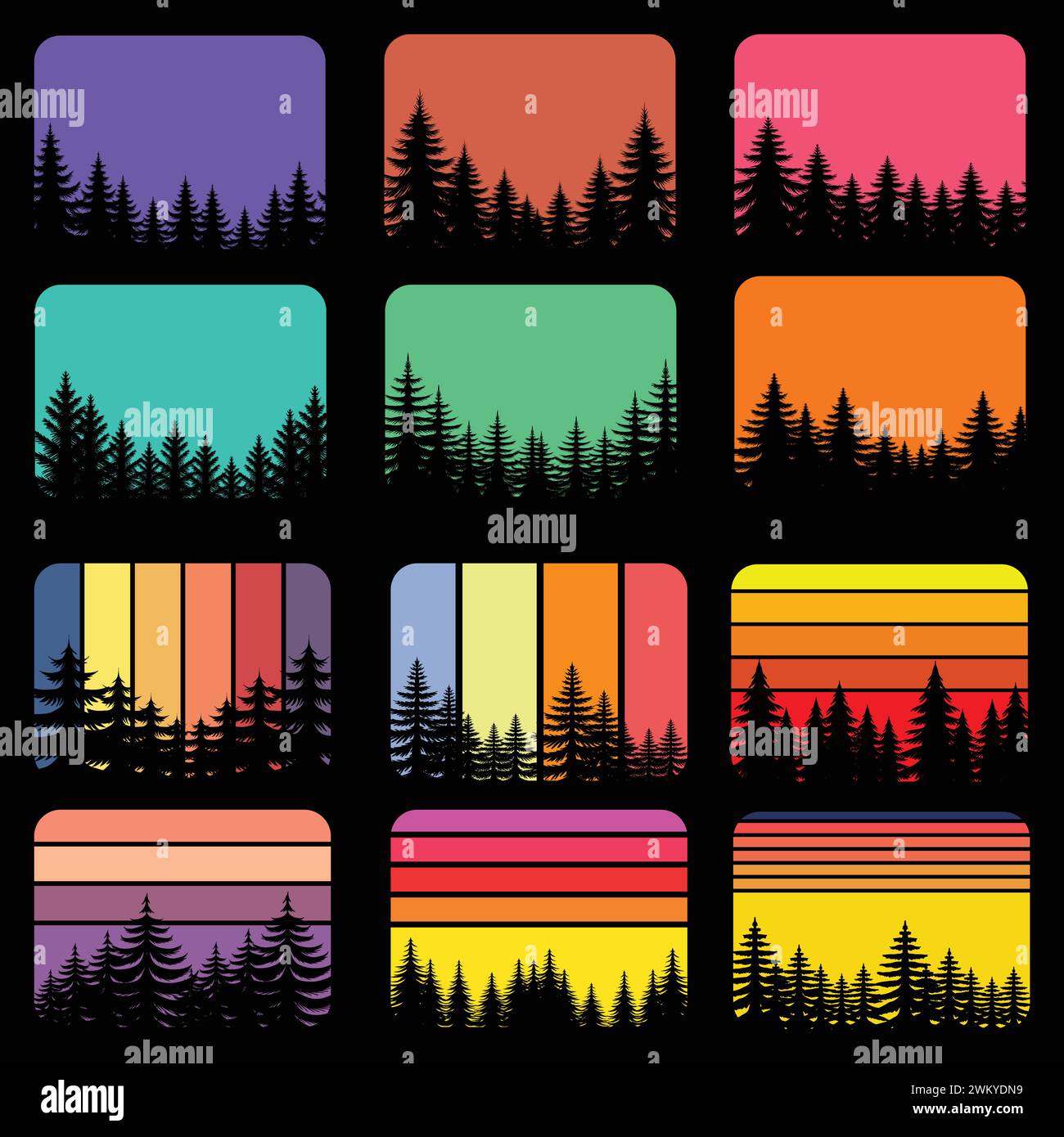 Vintage retro pine tree silhouette set collection Stock Vector Image ...