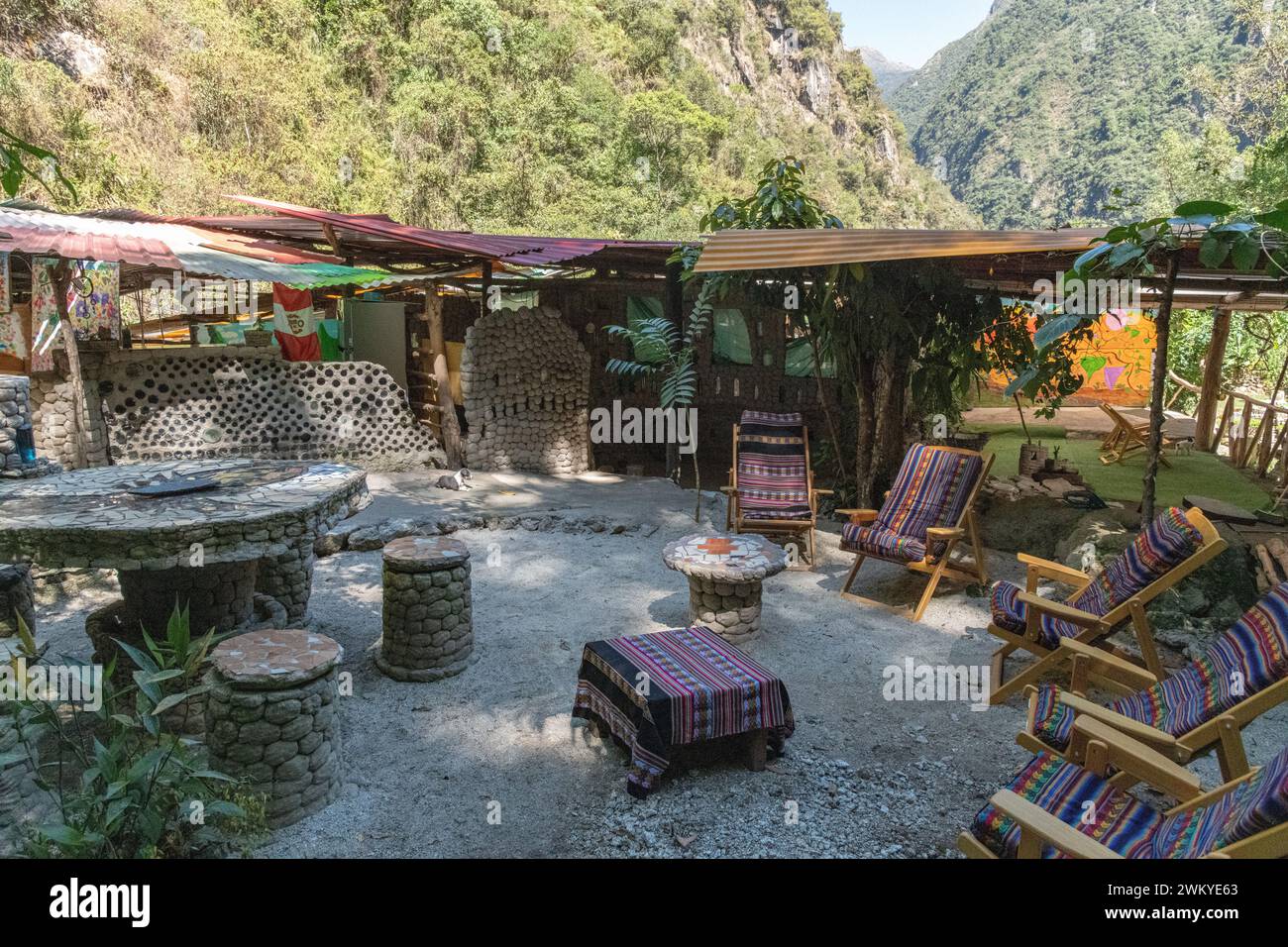 A communal hang out space in the Sacred Valley near Aguas Calientes in Peru Stock Photo