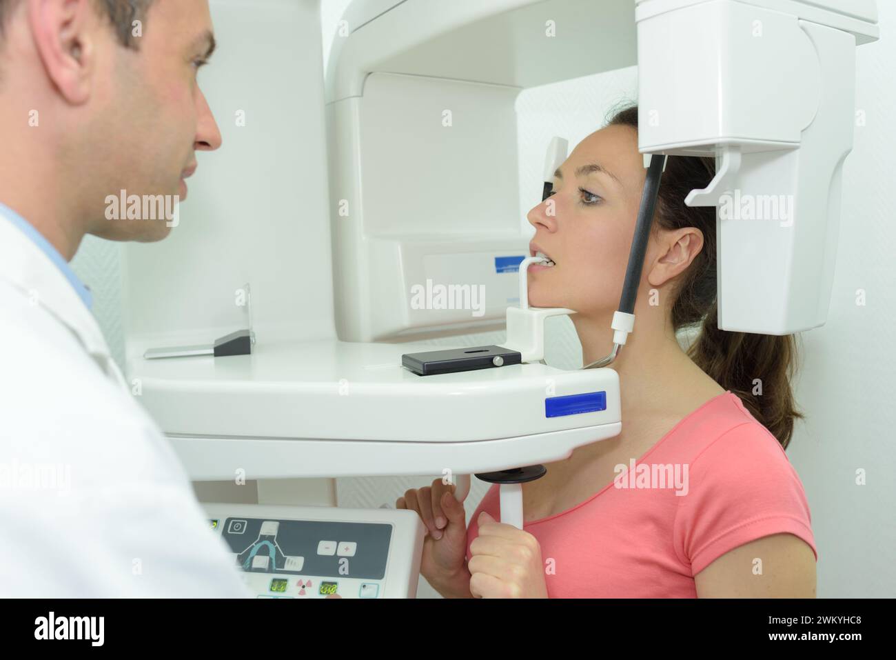 dentist taking patients teeth radiography Stock Photo