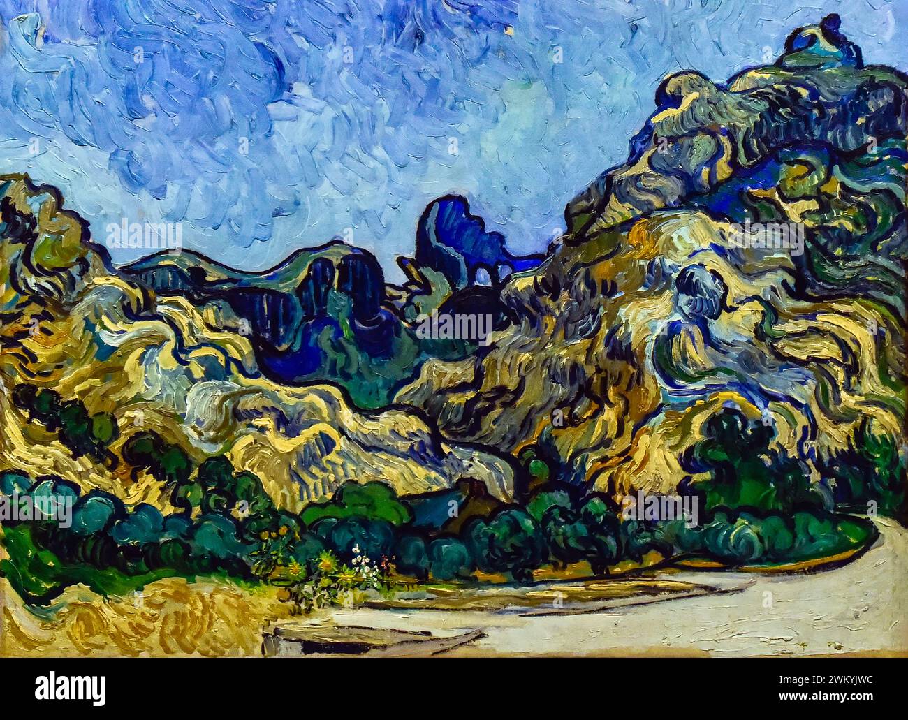 Mountains at Saint-Remy, Vincent van Gogh, Oil on Canvas, Solomon R. Guggenheim Museum Stock Photo
