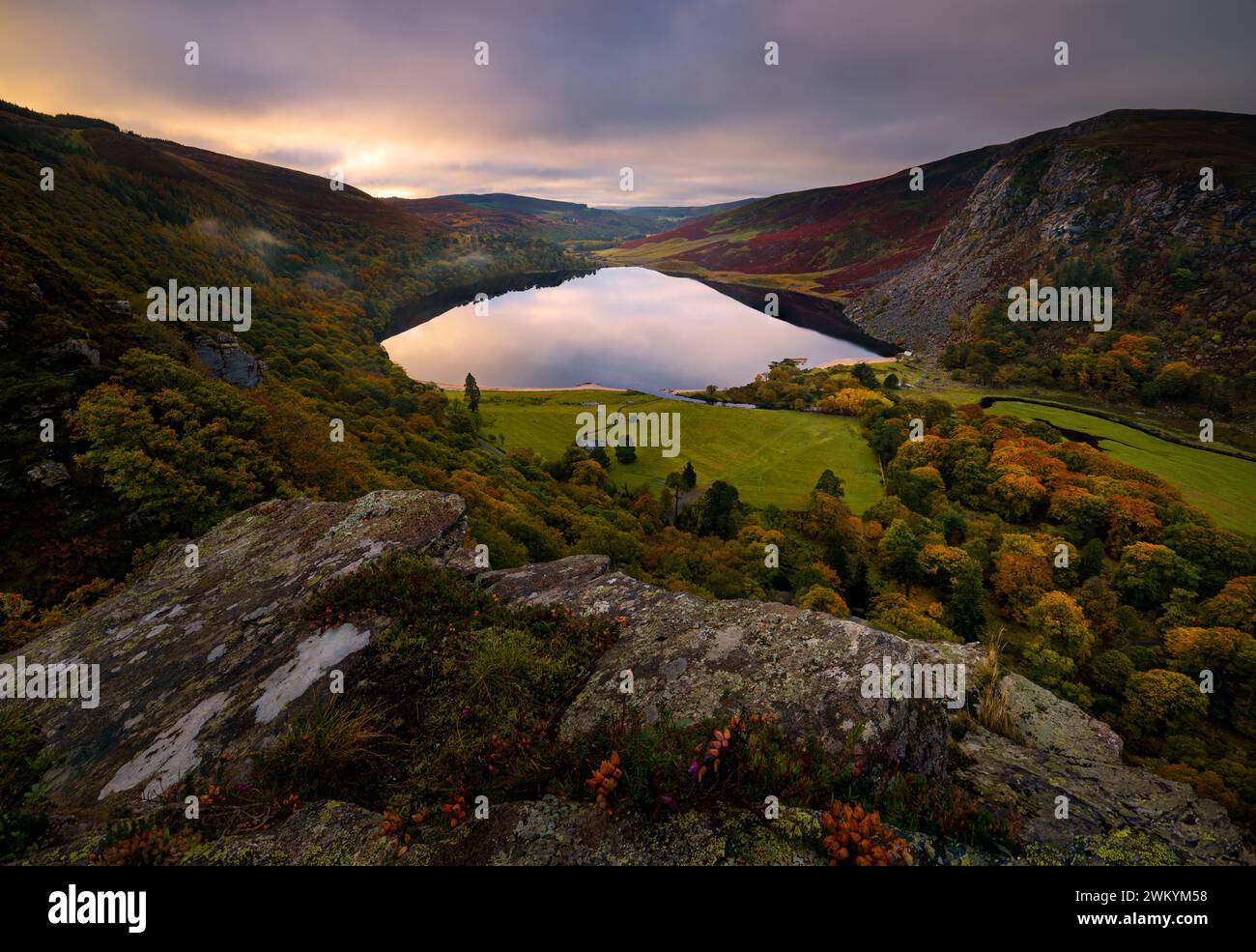 Ireland Wicklow Mounatains Lough Tay landscape view Stock Photo