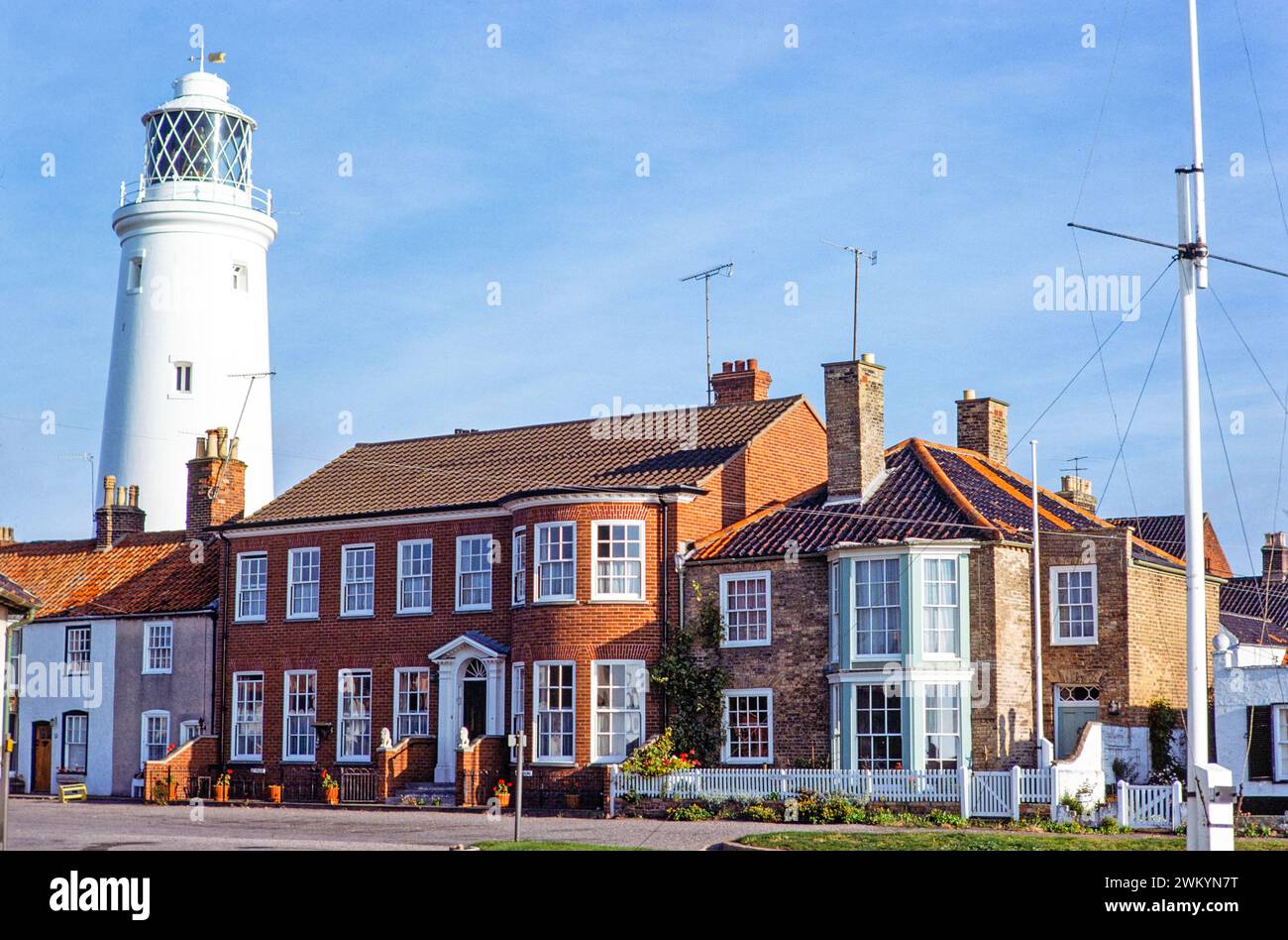 Lighthouse and historic buildings, Southwold, Suffolk, England, UK, September 1978 Stock Photo