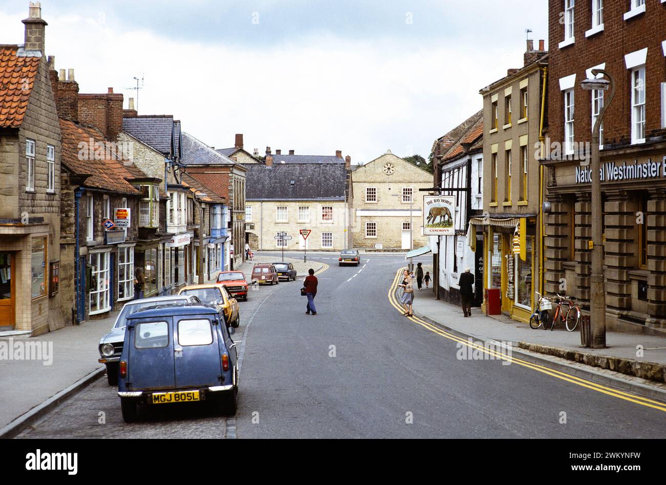 Buildings on Market Place including National Westminster bank and The Bay Horse Inn pub, Pickering, Yorkshire, England, UK June 1979 Stock Photo