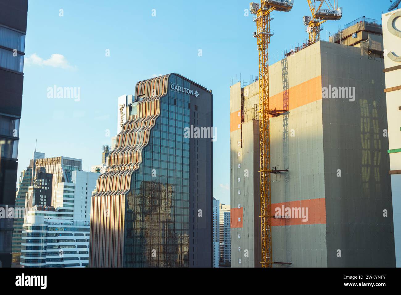 Carlton Hotel and other high-rise buildings of the downtown on December 17, 2023, in Bangkok, Thailand. Stock Photo