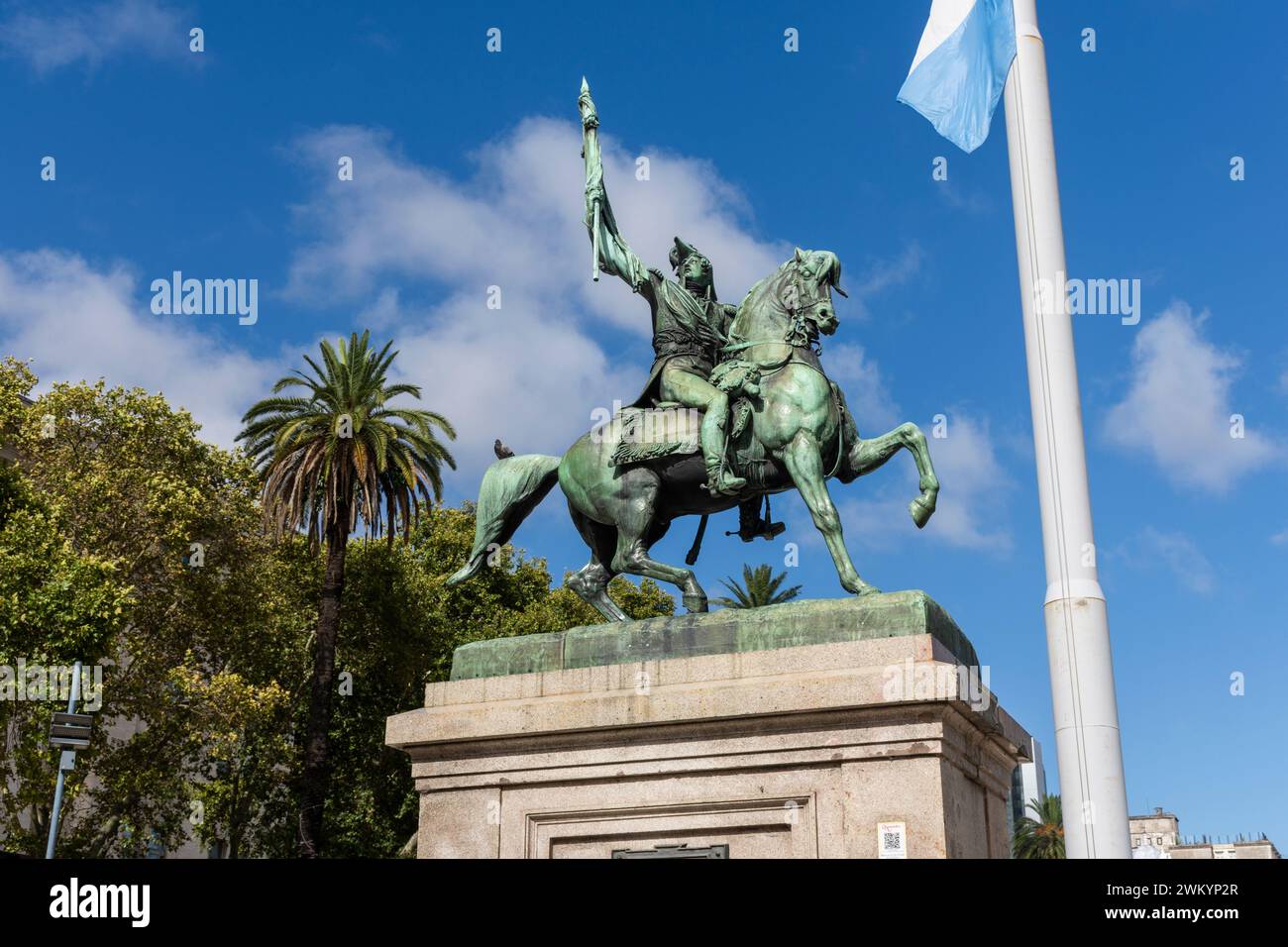 Beautiful view to horse rider historic monument in Plaza de Mayo, Buenos Aires, Argentina Stock Photo