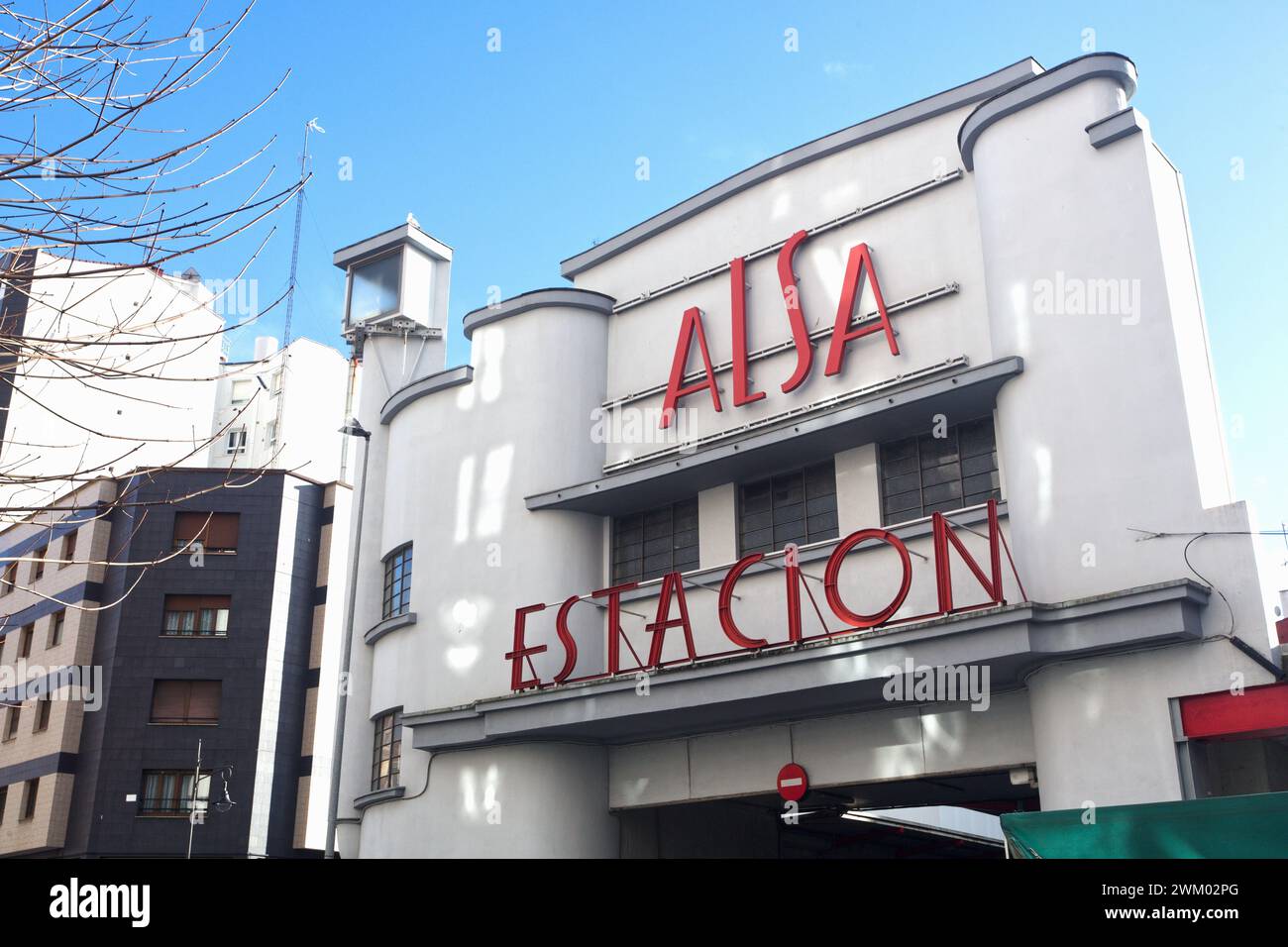 ALSA, station in Gijón, Asturias, Spain. Passenger transport company. It was founded in 1923 in Luarca Stock Photo