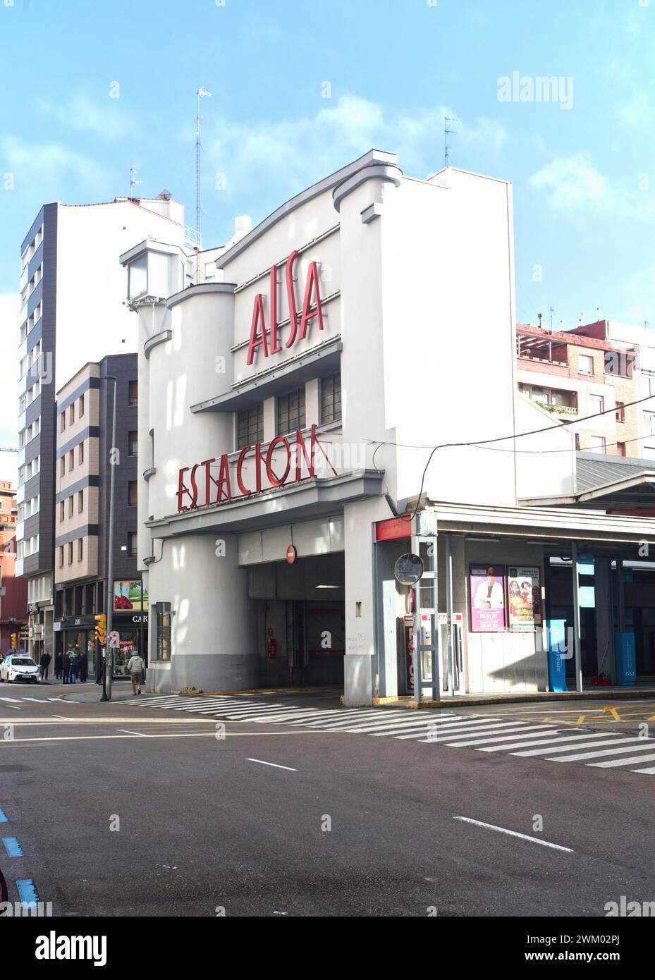 ALSA, station in Gijón, Asturias, Spain. Passenger transport company. It was founded in 1923 in Luarca Stock Photo