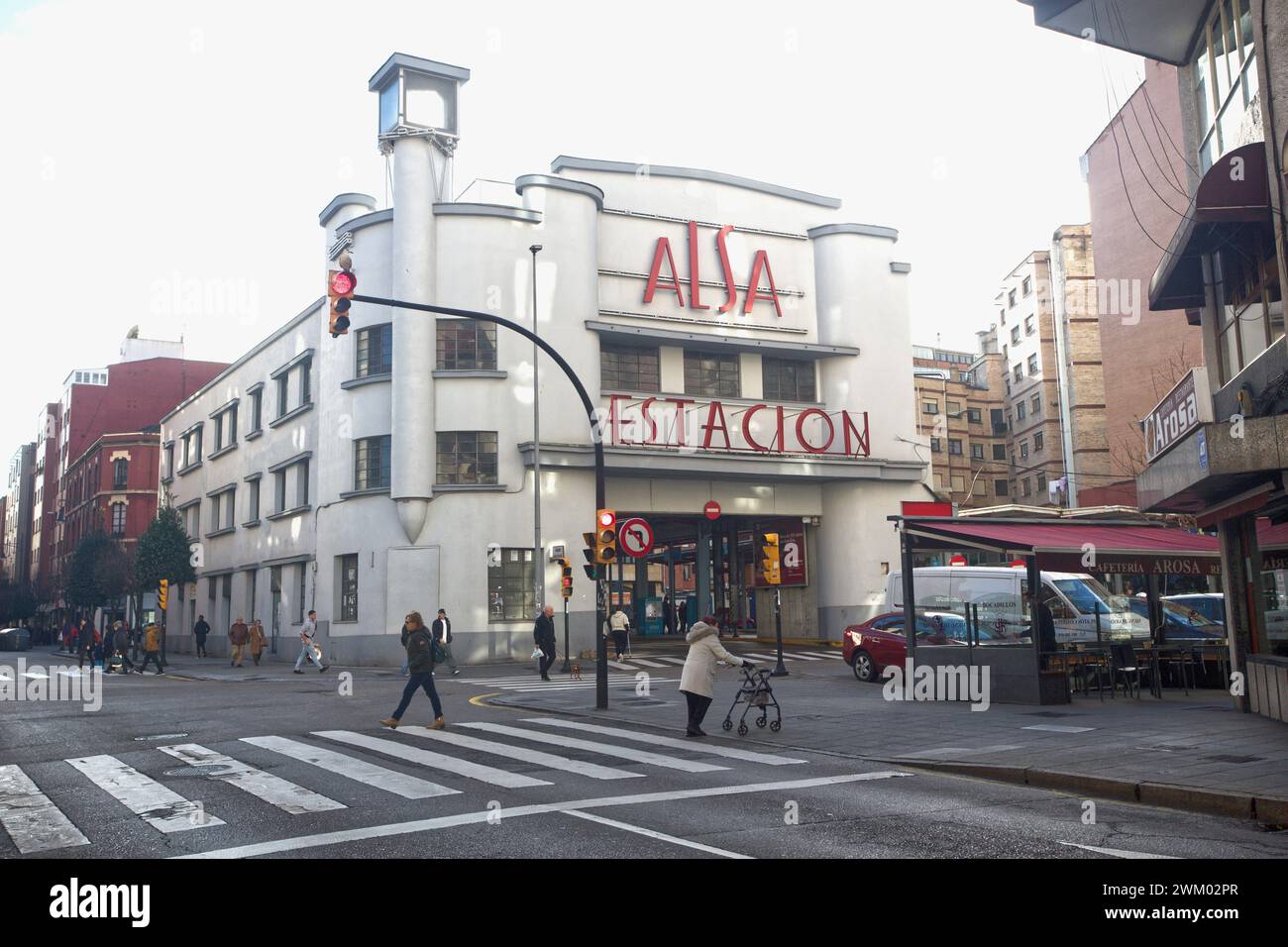 ALSA, station in Gijón, Asturias, Spain. Passenger transport company. It was founded in 1923 in Luarca Stock Photo