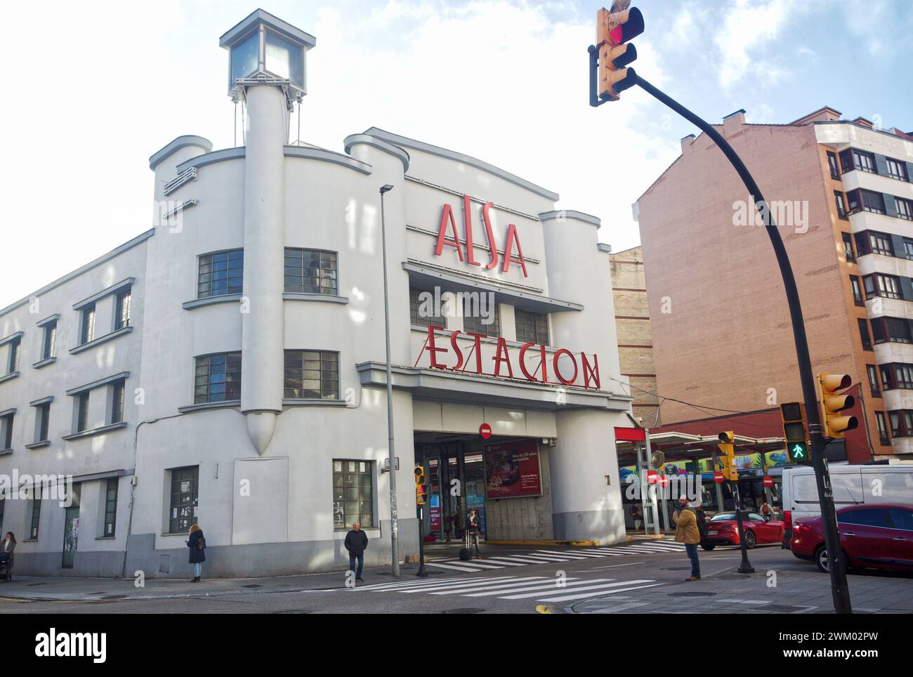 ALSA, station in Gijón, Asturias, Spain. Passenger transport company. It was founded in 1923 in Luarca Stock Photo