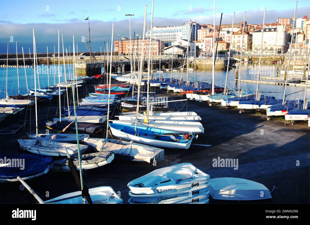 Gijón, Asturias, Spain. Central development breakwater. Sailing Federation of the Principality of Asturias.offers different nautical activities Stock Photo