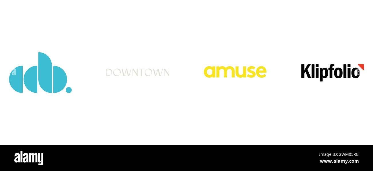 Klipfolio, Downtown Music Holdings, CD Baby, Amuse. Collection of top brand logo Stock Vector