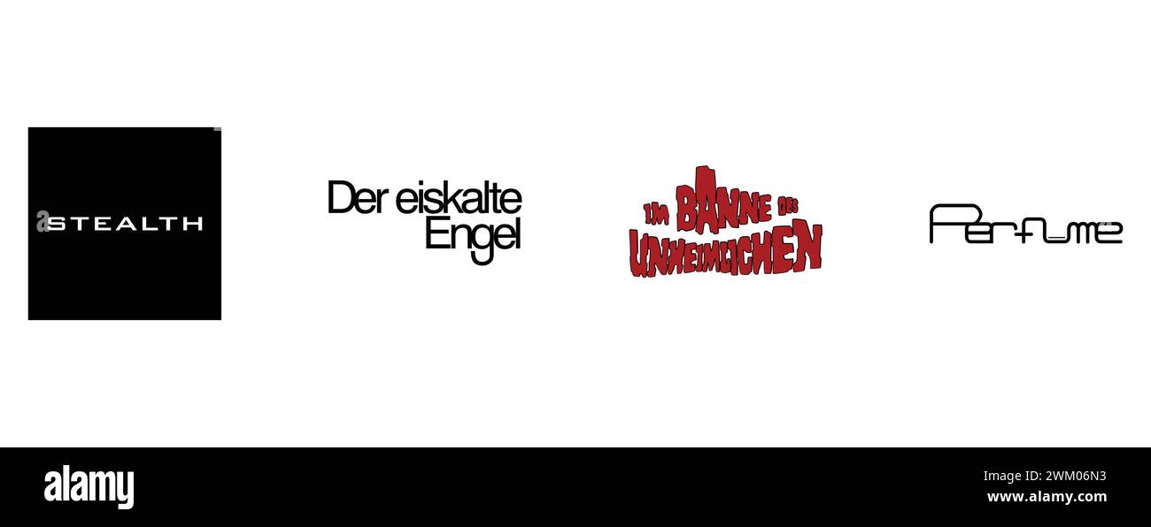 Im Banne des Unheimlichen, Der Eiskalte Engel, Stealth, Perfume. Collection of top brand logo. Stock Vector