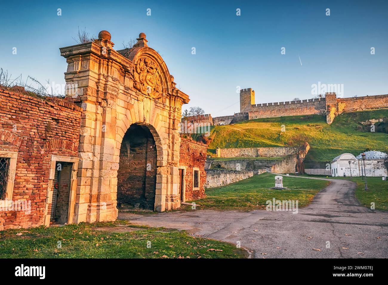 The old walls and ruins of Belgrade's Kalemegdan fortress gates serve ...