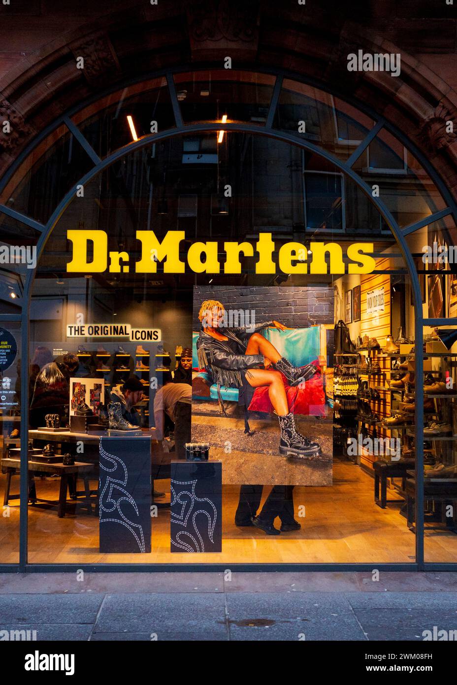 Glasgow Scotland: 11th Feb 2024: Dr Martens store exterior illuminated ...