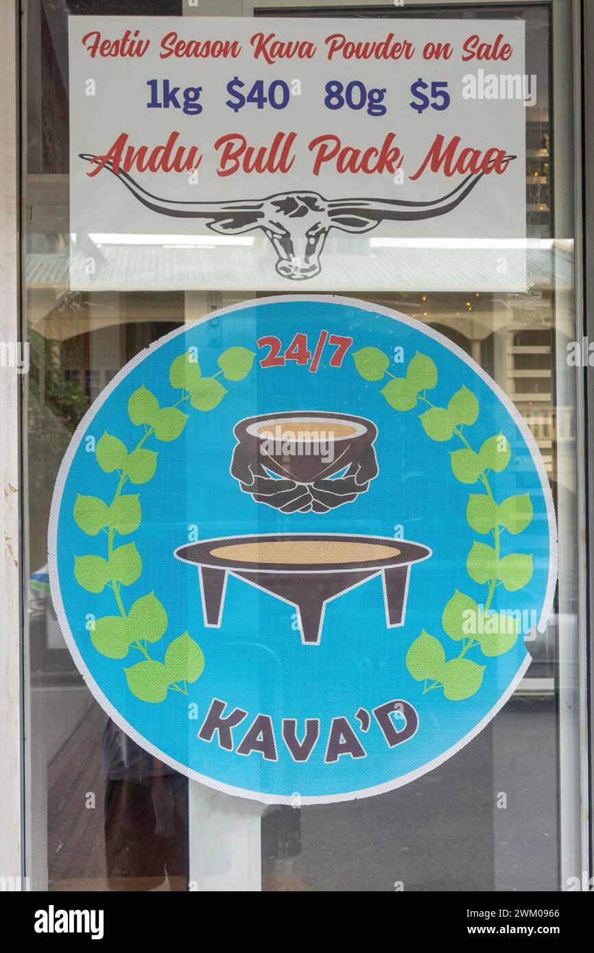 Kava'd Store selling kava powder, Scott Street, Suva, Viti Levu, Republic of Fiji Stock Photo