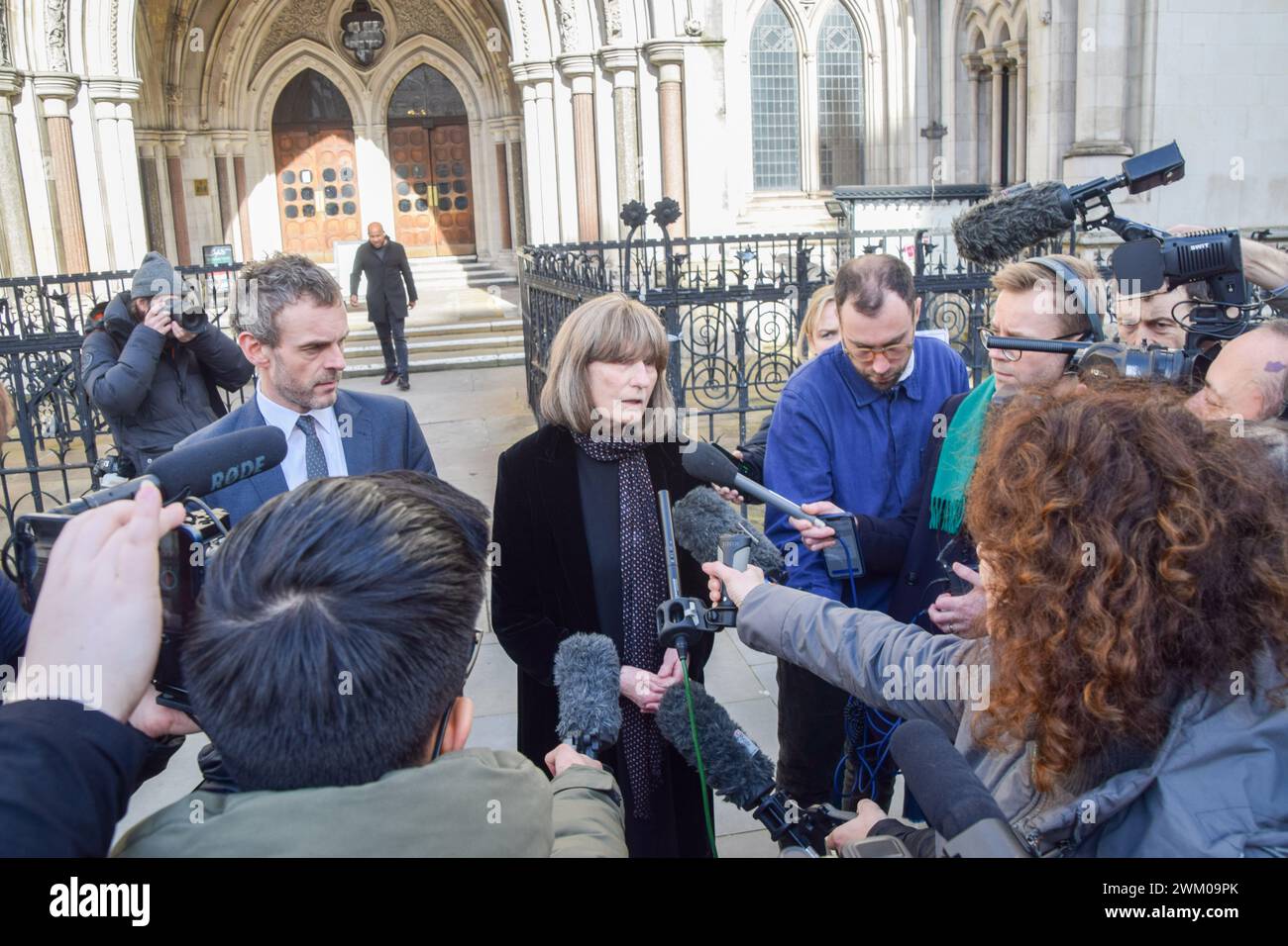 London, UK. 23rd February 2024. Shamima Begum's lawyers give a statement outside the Royal Courts of Justice as she loses her appeal against the removal of her British citizenship. Begum travelled to Syria in 2015 to join the terrorist group ISIS at age 15, and had her citizenship revoked. Credit: Vuk Valcic/Alamy Live News Stock Photo