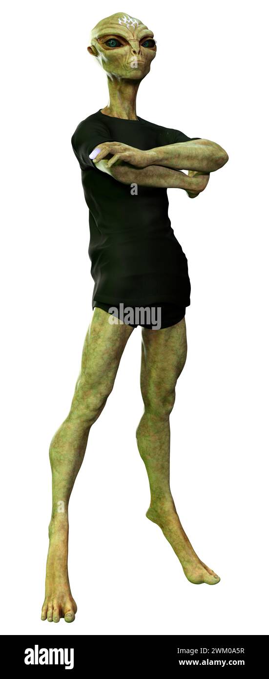 3D rendering of a green alien isolated on white background Stock Photo ...