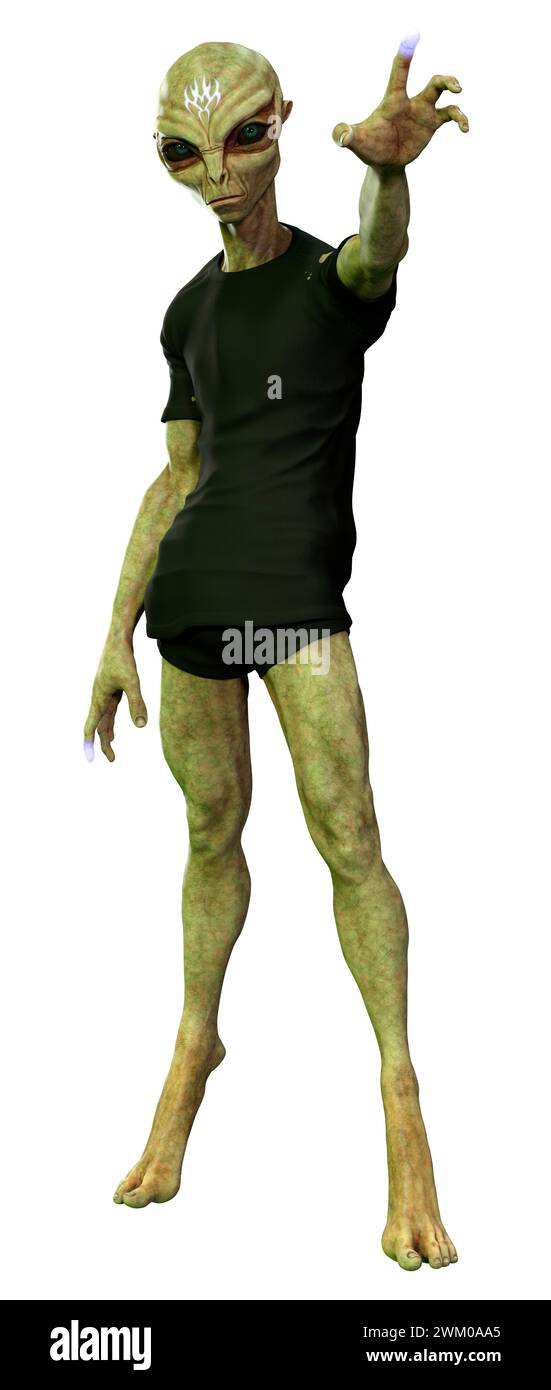 3D rendering of a green alien isolated on white background Stock Photo ...