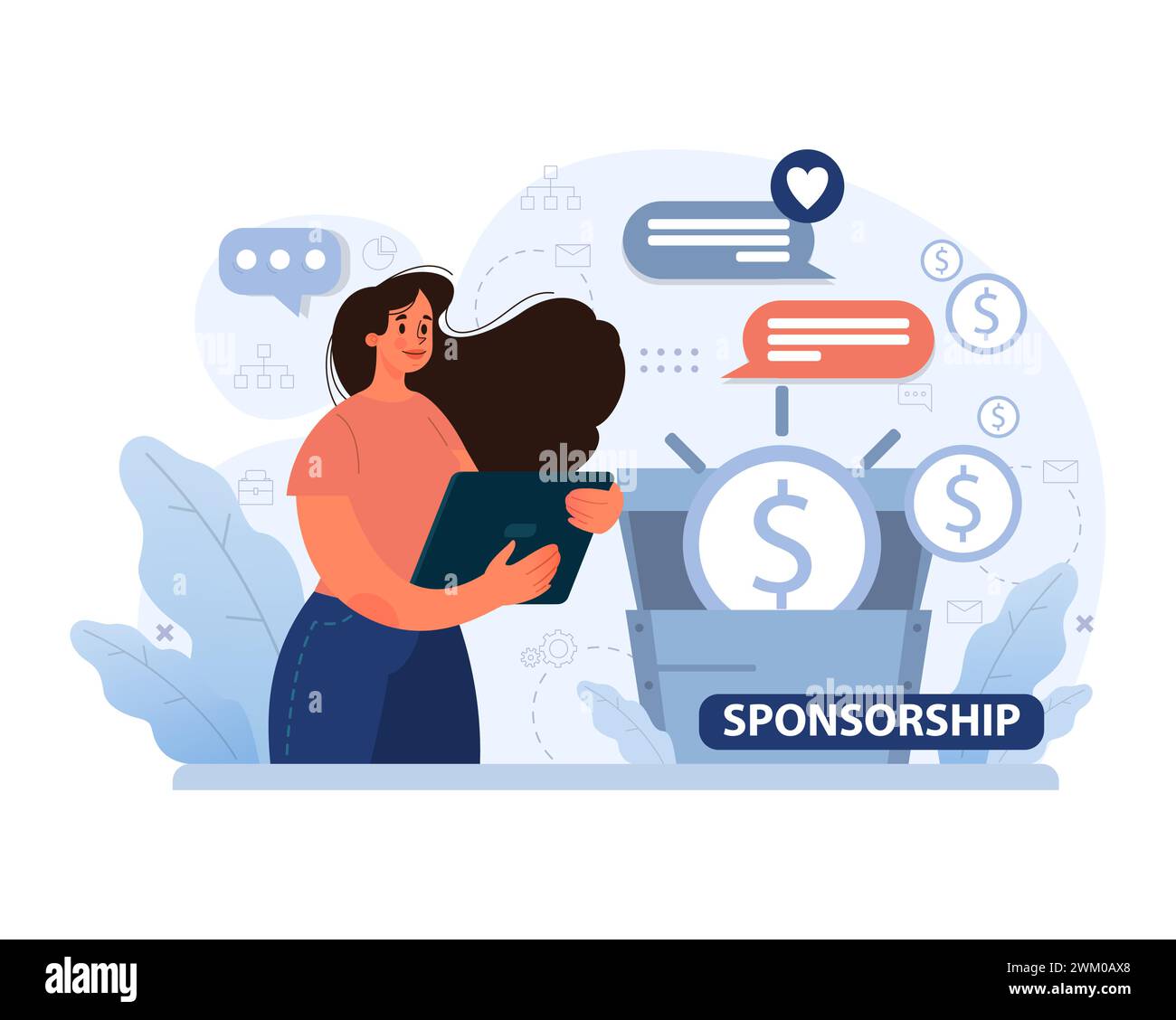 Energetic woman navigating sponsorship opportunities via tablet. Chat ...