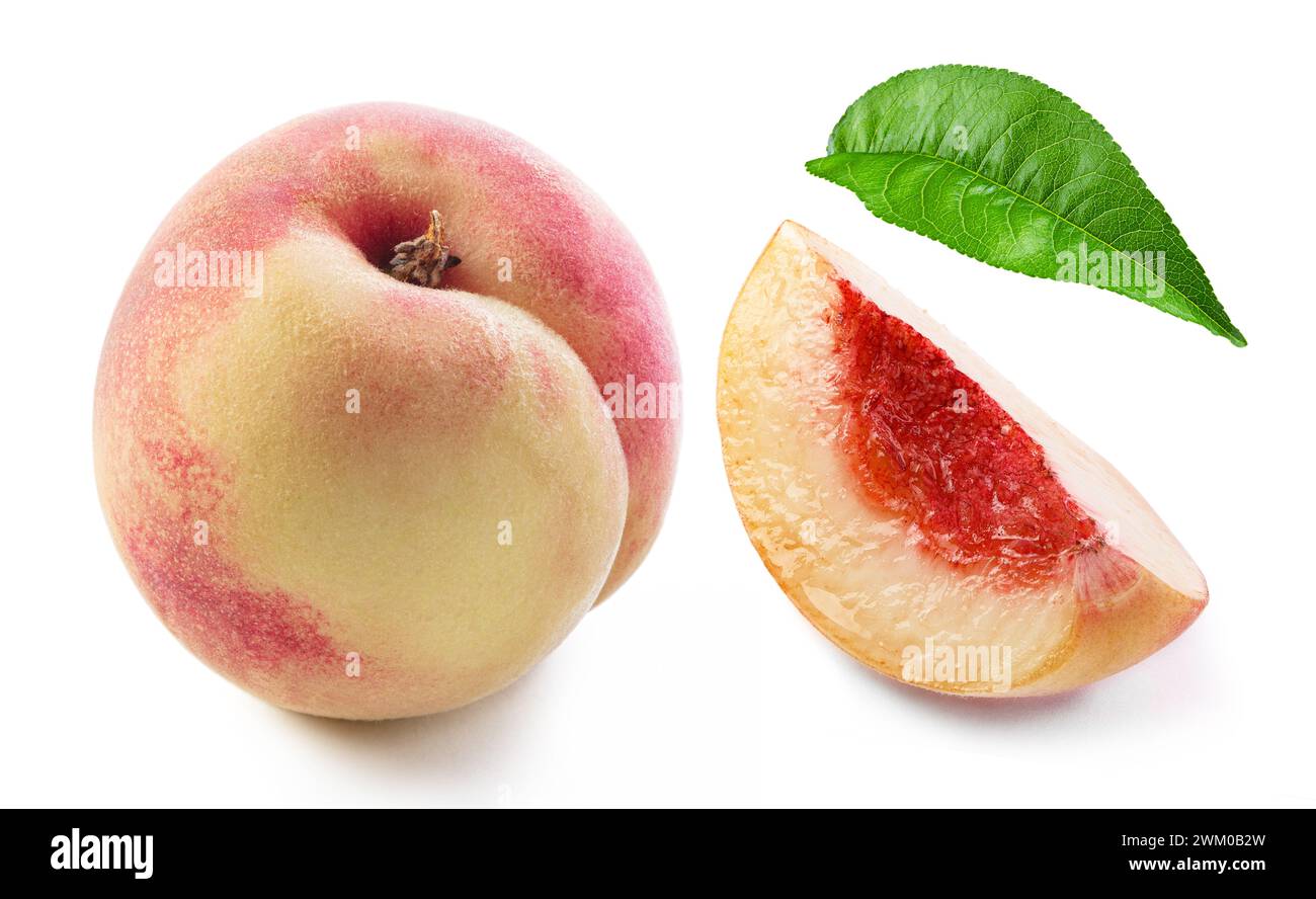 peach with slice isolated white background Stock Photo