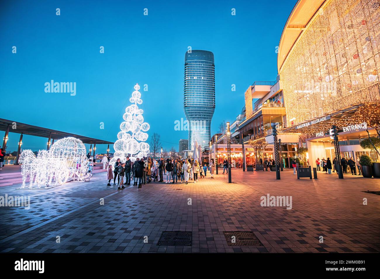 02 January 2024, Belgrade, Serbia: joyful crowds at Belgrade's bustling