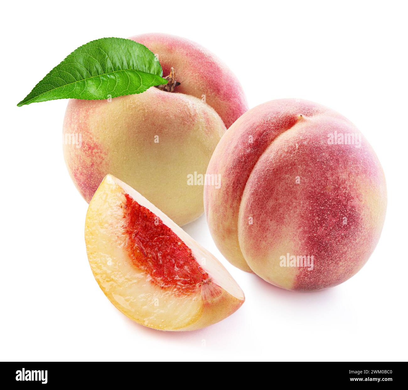 peach with slice isolated white background Stock Photo