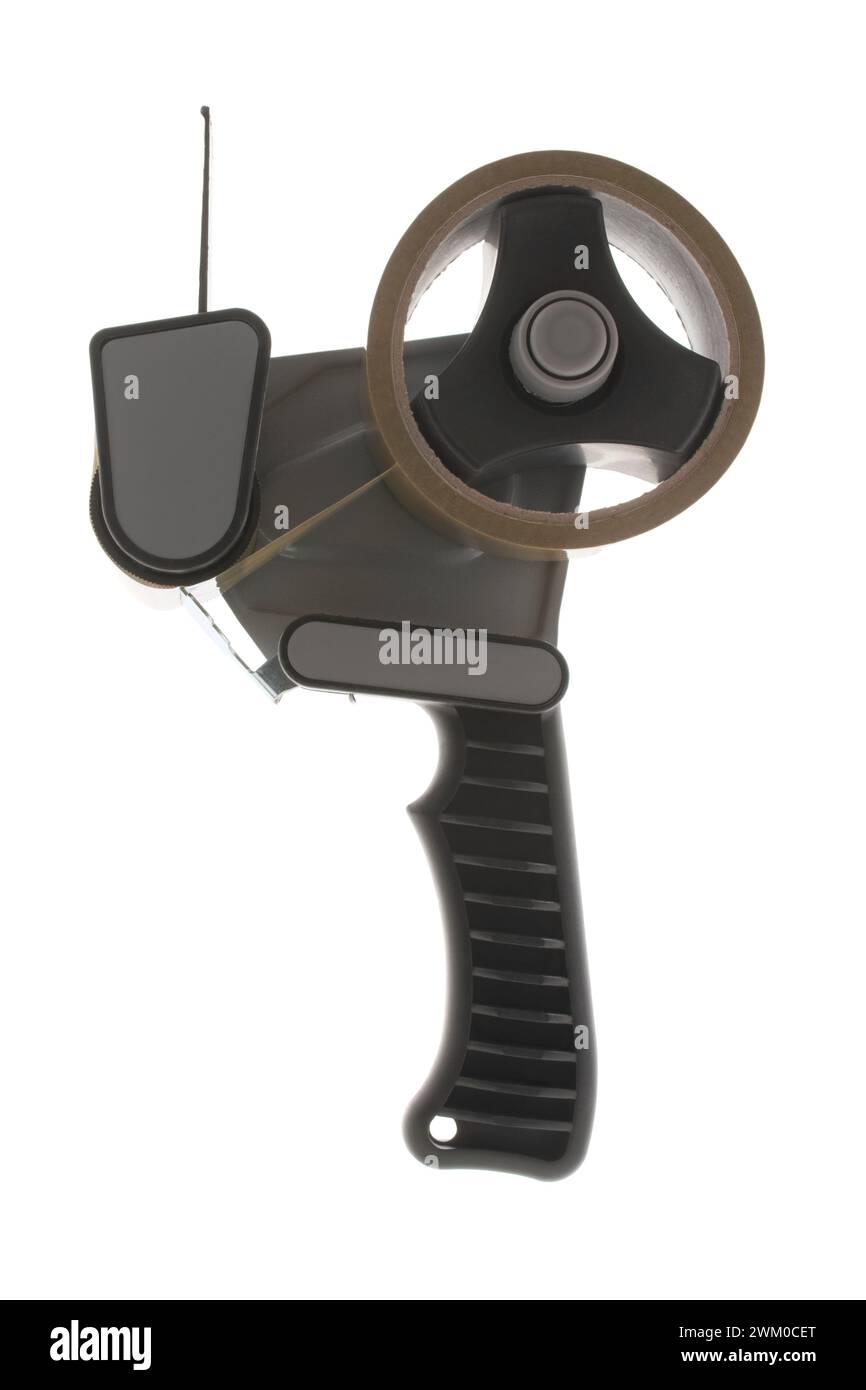 Parcel tape gun on white background Stock Photo Alamy