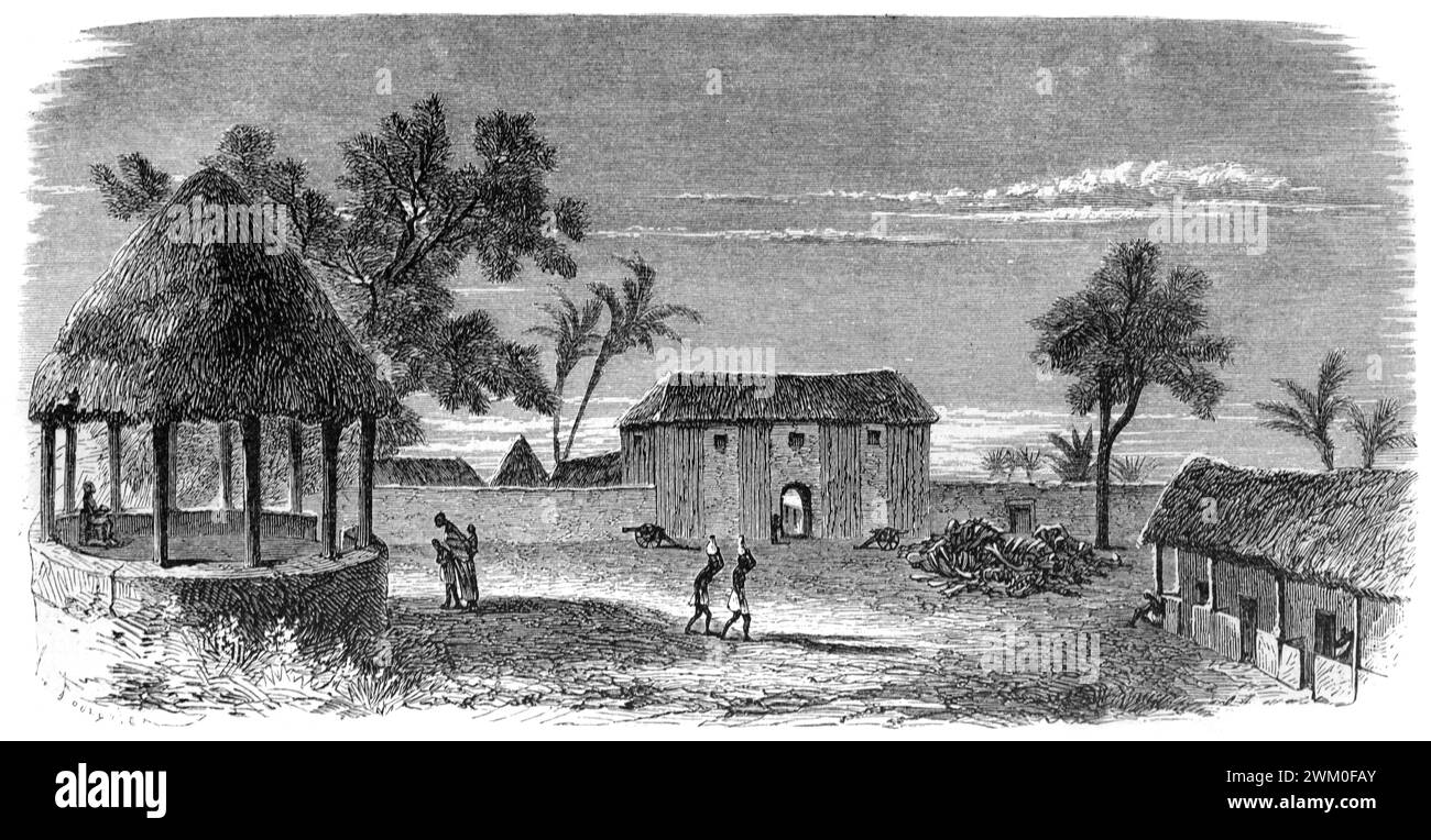 Royal Palaces of King Ghezo or Gezo at Abomey of the Kingdom of Dahomey, now Benin, West Africa. Vintage or Historic Engraving or Illustration 1863 Stock Photo