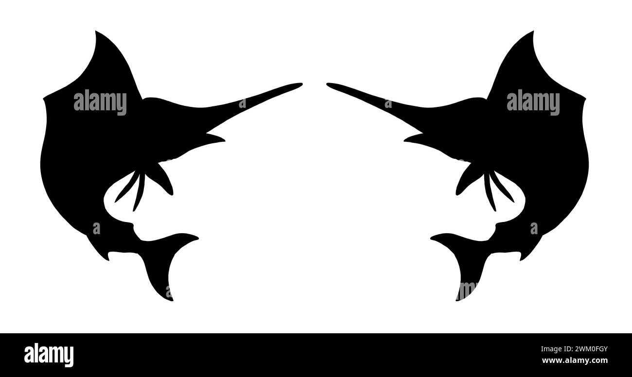Silhouette of swordfish. Drawing with fish. Template to cut out. Stock Photo