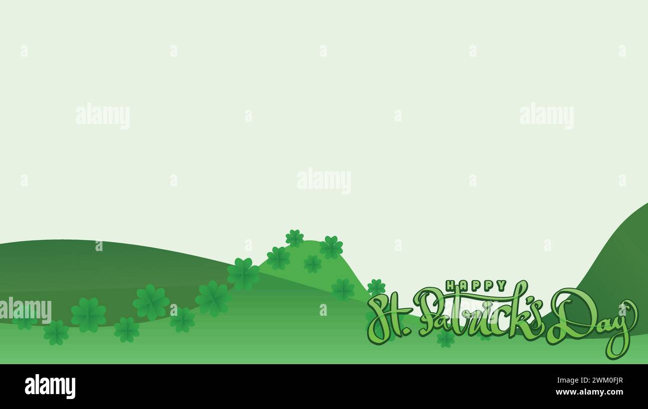 happy st patricks day. floral of shamrock clover leaf and hand drawn title. in green bastract background With Copy Space Area vector illustration Stock Vector