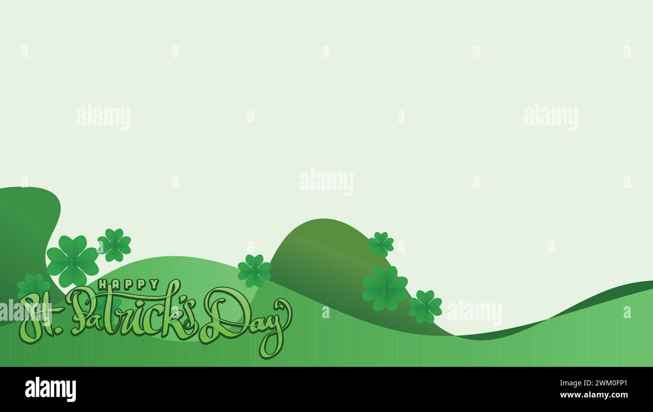 happy st patricks day. floral of shamrock clover leaf and hand drawn title. in green bastract background With Copy Space Area vector illustration Stock Vector
