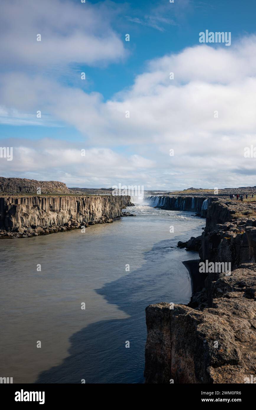 Dettifoss waterfall landscape, powerful water flow in the impressive Jokulsargljufur canyon in Iceland. Natural wonder concept. Stock Photo