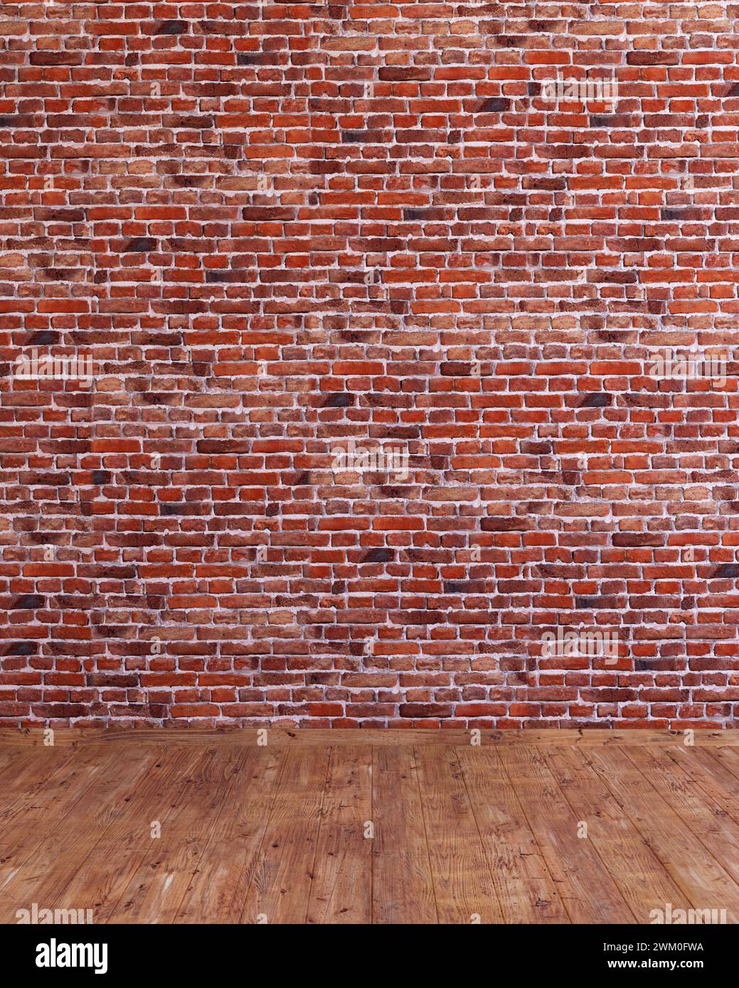 Red brick wall vertical background, Old red brickwall grunge texture 3d render. Stock Photo
