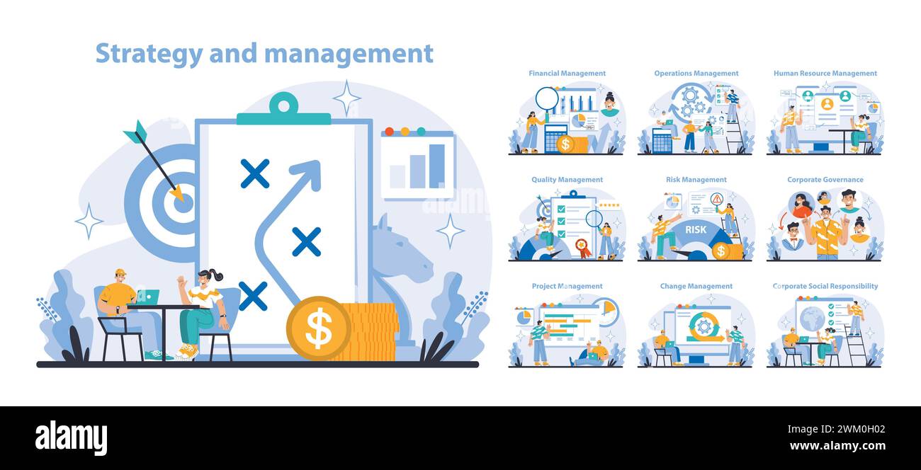 Strategy and management set. Comprehensive business strategy and ...