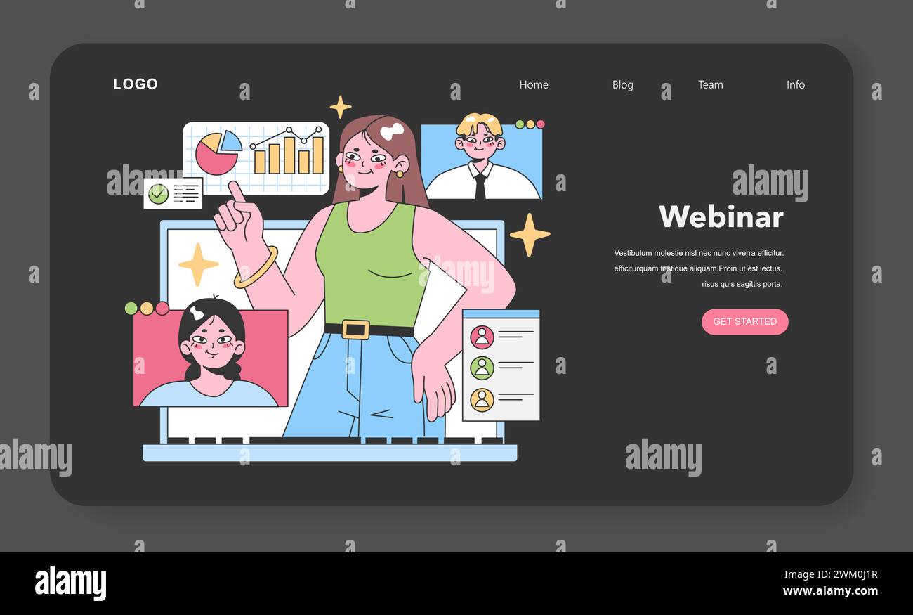 Confident woman multitasks with digital screens engaging in a video call while analyzing data graphs. The modern workspace blends personal interaction and data-driven decision-making. Flat vector Stock Vector
