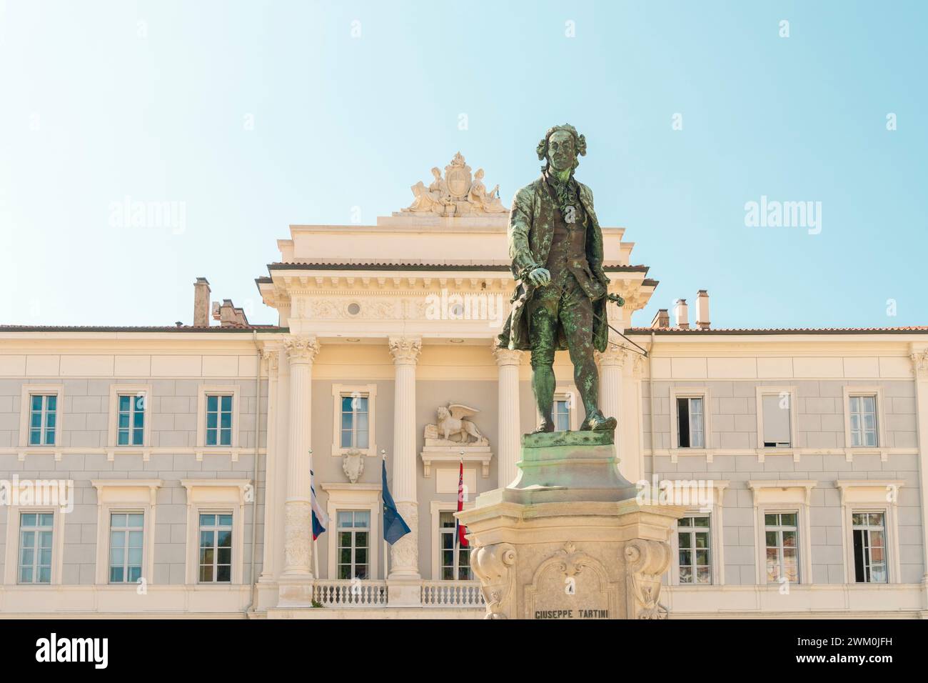 Slovenia, Coastal-Karst, Piran, Statue of Giuseppe Tartini in front of town hall Stock Photo
